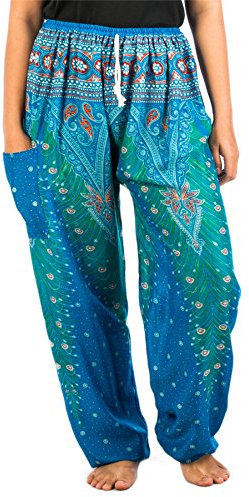 Lofbaz Damen Pfau 1 Kordelzug Harem Boho Hose Hellblau XL
