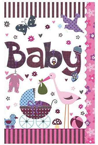 Susy Card 40009834 Grußkarte zur Geburt/ Mädchen Kinderwagen, Storch, Maße: 17 x 11 x 0, 1 cm
