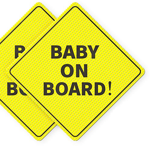 Baby On Board Schilder, Auto-Essentials – Baby On Board-Aufkleber – 2 Stück, 12,7 x 12,7 cm – leuchtend gelb und transparent beim Rückwärtsfahren – beste Sicherheitsschilder – nicht magnetisch