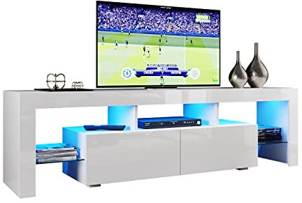 ELEGANT 1600mm Modern High Gloss TV Cabinet for up to 65 TV with Ambient Light for Living Room Furniture White TV Stand Unit with RGB LED Lights