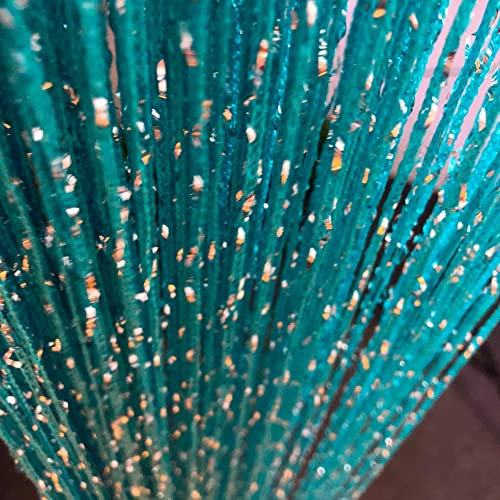 Vagasi 2 Stücke Türvorhang Hochzeit Fadengardine Fadenvorhang 100 x 200 cm Bead Fadenvorhang einfarbig Perle Glitzer schön für Schlafzimmer Restaurant Fotografie Hintergrund, Türkis