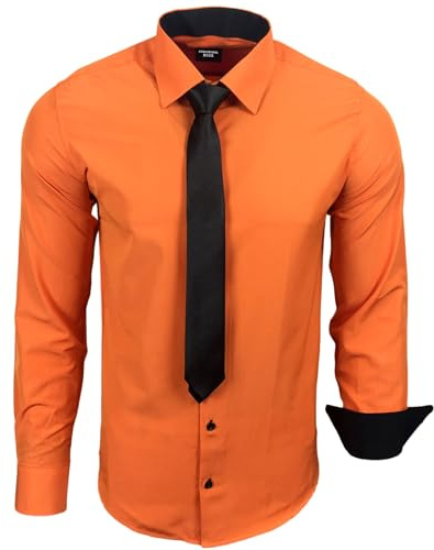 Subliminal Mode – bügelleichtes Hemd Herren Kragen zweifarbig Uni Langarm Slim Business Geschenkidee Weihnachten Valentinstag RN77