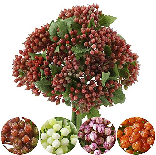 Künstliche Pflanze Beeren Kunstpflanzen Weihnachten Fruchtbeeren Kunstblumen 5 Stiele 30CM für Kranz Handwerk Blumengesteck Dekoration