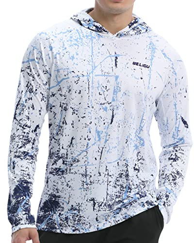 Men's UPF 50+ Sun Protection Hoodie Shirt Long Sleeve SPF Fishing Outdoor UV Hiking Shirts Lightweight White Large