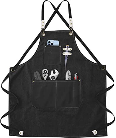 ChuerTech Delantal Carpinteria, Duradero Delantal para Herramientas Organizadas Hombre y Mujer con 3 Bolsillos para Carpintero Jardín/Pintor/Barrista/Apto para Casa/Trabajo/soldadura - Negro