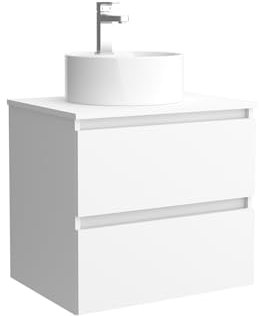 Salgar Mueble de baño Bequia 70 cm con Lavabo 100% montado de fábrica | Acabado Blanco Mate suspendido 2 cajones Cierre amortiguado Apertura con uñero | Lavabo sobre encimera