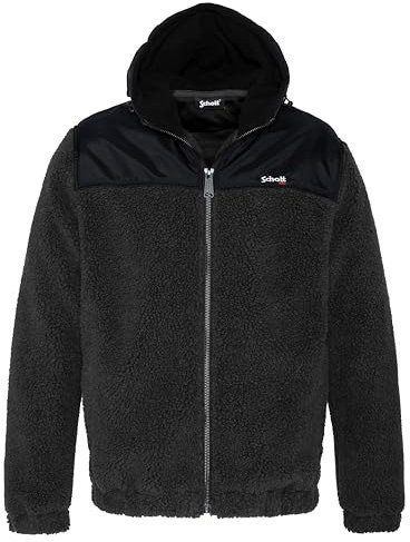 Schott NYC Swward2 Felpa in Pile con Cappuccio, Nero, L Uomo