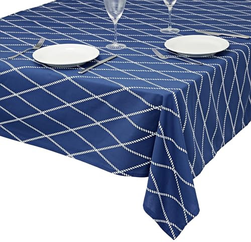 unendlich schoen - Mitteldecke aus 100% Baumwolle Beste Qualität in modernem Design, Tischdecke fällt faltenfrei, Tischtuch ideal als Wohnzimmer-Deko (112 x 112 cm, blau Weiss)