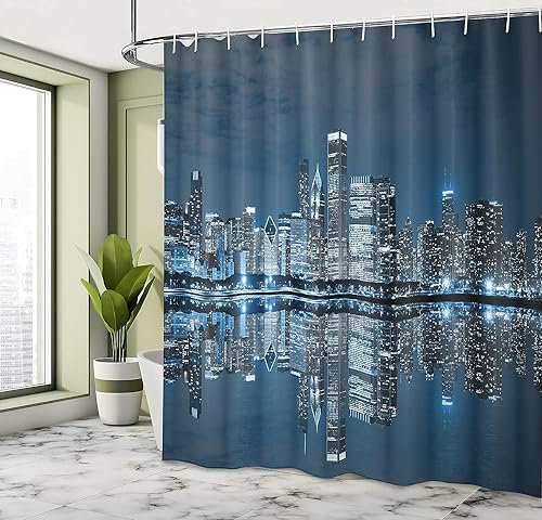 Rideau Douche 180x180 cm New York Rideau de Douche Etats-Unis Anti Moisissure Polyester Imperméable Rideau Douche Tissu Rideaux de Douche Salle de Bain avec 12 Crochets