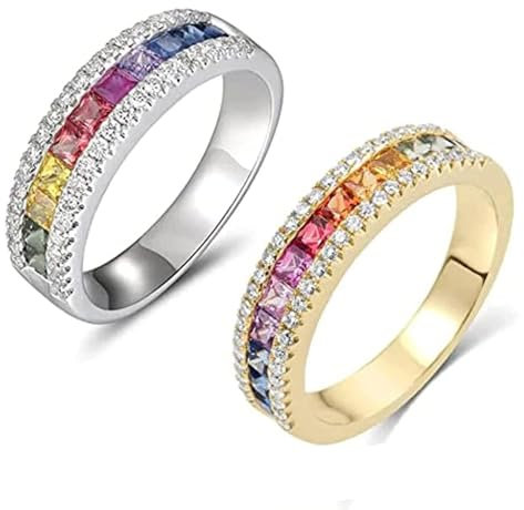 IMMUNOTRAX Regenbogen-Turmalin-Drehring, Kristallquarz-Ring, Kristallquarz-Ring, Damen-Ewigkeits-Regenbogenring (Gold+Silver)