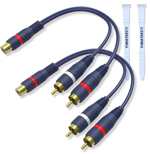 YIMATEECO Cinch Y Kabel Splitter RCA Y Adapter 15cm AV Audio Kabel Cinch Verteiler für Subwoofer, Lautsprecher Heimkino (15cm RCA Cable, 1 Buchse zu 2 Stecker, 2Stü)