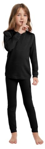 Woolcano Ensemble Thermique Enfant 100% Laine Mérinos, Haut et Pantalon Chauds pour Hiver, Ski, Patinage & Neige