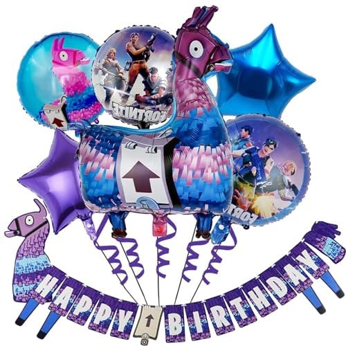 SSKHE 6 palloncini in lamina per videogiochi, grande striscione di buon compleanno, decorazioni e forniture per feste a tema gioco