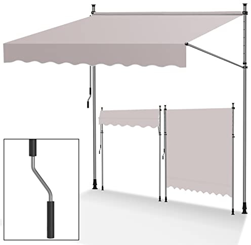 Hebitod Klemmmarkise Balkon ohne Bohren, 400cm breit, Markise mit Handkurbel, Sonnenschutz und wasserabweisend, höhenverstellbar Balkonmarkise, für Terrasse Balkon, einfache Montage, Beige