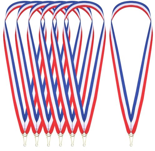 JIHUOO Lot de 30 cordons de médaille rayés pour médaille de natation, médaille de sport, cordon tour de cou avec clips à pression pour enfants