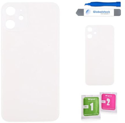 Globalstock Vitre arrière de Cache Batterie pour iphone 12 Mini Remplacement - Coque Cache Batterie Compatible Blanc + adhésif et Kit Outils