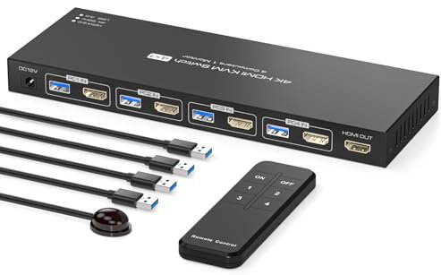 PVBCTCSID HDMI KVM Switch 1 Monitor 4 Computers EDID 4K60Hz 4 port KVM for 4 PC Sharing 1 Monitor and 4 USB3.0 Devices with Remote Control