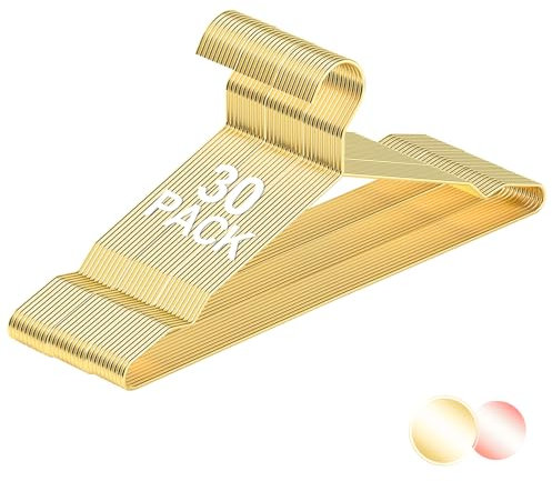 SPECILITE Grucce in metallo 30 pezzi per cappotti, camicie, abiti, pantaloni, robuste grucce in filo resistente, salvaspazio, oro