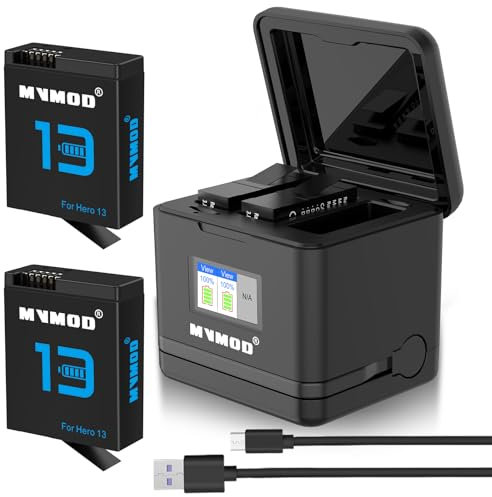 MVMOD Lot de 2 batteries pour Hero 13 2300 mAh avec chargeur rapide LCD à 3 canaux, batteries de rechange 3,89 V pour caméra d'action Hero 13 avec câble de type C (lot de 2)