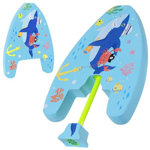 MoKo Kinder-Schwimmbrett, 2-in-1 Cartoon Schwimmen Kickboard mit Wasserpistole, Eva Schwimmen Kickboard Trainingsausrüstung Swim Float Schwimmtrainingsausrüstung Schwimm Board, Blauer Seemannshai