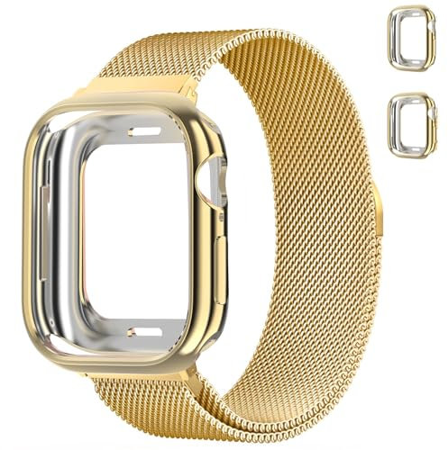 Metalica Milanesa Correas+Funda para Correa Apple Watch SE/2 40mm 42mm 41mm 44mm 46mm 45mm 49mm Mujer/Hombre,Magnética Metal Pulsera Milanese Loop+Carcasa para Apple Watch 10 9 8 7 6 5 4 Ultra/2
