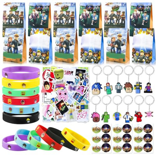 Mitgebsel Kindergeburtstag Set, Rob-lx Geburtstagsdeko Party Mitgebsel Party Deko Kindergeburtstag Schlüsselschnalle DIY Aufkleber Geschenktüten SilikonarmbandKinder Kindergeburtstag Gastgeschenk