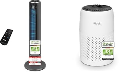 Levoit 23dB Leiser Turmventilator, Ventilator mit Kühlung+Core Mini - Aroma Luftreiniger