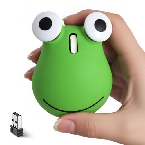 Kabellose Maus Bluetooth 5.1+2,4GHz USB Niedlich Cartoon Leise Funkmaus, Wireless Mouse für Kinder Mädchen, Links- und Rechtshänder, Kompatibel mit PC,Computer, Mac, Laptop (Grünes Froschgeschenk)
