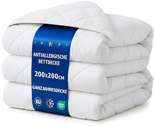 Amazinggirl Couette 200x200 cm - edredon Toutes Saisons 1 ou 2 Personne et couettes pour lit sans Housse Blanche en Microfibre 200 x 200 cm Oeko-Tex