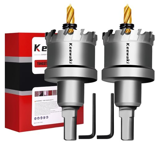 Keewaki 40mm Hole Saw Kit – 2PCS Carbide Hole Saw Drill Bit for Metal, Stainless Steel, Aluminum, Plastic, Wood – Heavy Duty Hole Cutter Set