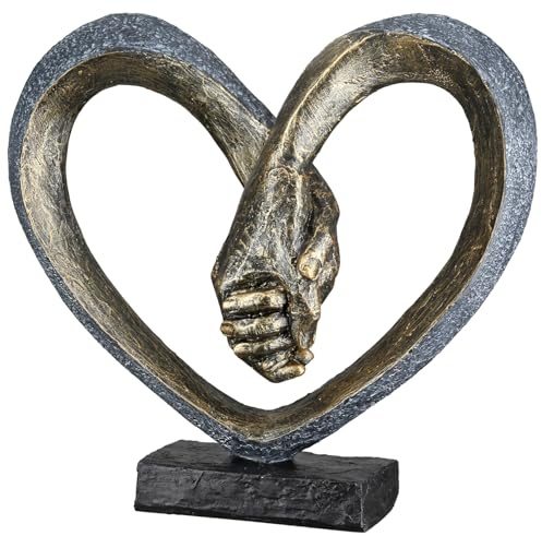 Casablanca Skulptur Hand in Hand, Deko Figur Bronze, Kunstharz Statue Wohnzimmer, Büro Dekoration H. 24,5 cm x B. 26 cm - Moderne Skulpturen, Herz Symbol