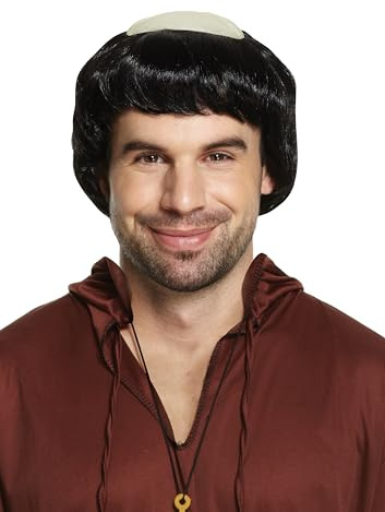 Henbrandt Monk Wig Costume Accessory - Black Short Style Historical Character Halloween Fancy Dress Party Outfit Prop for Adults Medieval Theatre Cosplay Performance