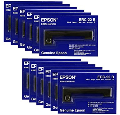 Epson Genuine (ERC-22B) 12-Pack Black Ribbon Cartridge For: M-180, M-181, M-183, M-185 (E65103)