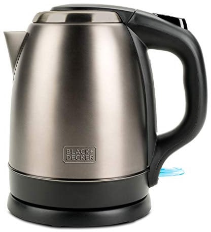 BLACK+DECKER BXKE2202E - Bouilloire électrique 2200W, 1,2L, Base pivotante à 360º adaptée aux gauchers, Poignée ergonomique, Arrêt automatique, Niveau d'eau visible, Bouton d'ouverture