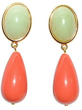 Leichte sehr große Ohrstecker Ohrringe vergoldet Stein jade-grün Anhänger korall-rot Designer JUSTWIN Geschenk Geburtstag Fest Party stilvoll elegant