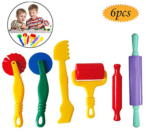 bluesees Dough Tools Kit, Set of 6 Clay Modelling Tools, Smart Art Clay Dough Dough Rollers Molds Cutters Plastic Play Dough Tools Set for Children Ages 3 and up