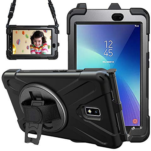 Gerutek Galaxy Tab Active 2 SM-T390/T395 Hülle Stoßfeste Robust Panzerhülle mit Pencil Halter, Drehbar Stände, Handschlaufe, Schultergurt Schutzhülle Cover für Samsung Galaxy Tab 8-Zoll, Schwarz