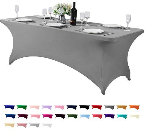 Hezuzo Spandex-Tischdecke für 2,4 m große Tische, universelle Passform, Stretch-Tischdecke für Party, Bankett, Hochzeit und Veranstaltungen, Grau