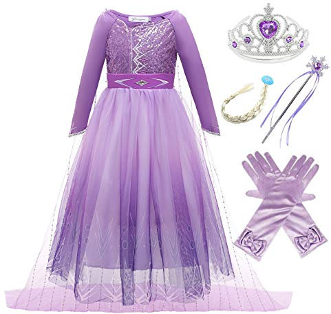 Kosplay Filles Déguisements Princesse Elsa Robe Reine des Neige 2 Costume de Carnaval Halloween Noël Robes de fête d'anniversaire Enfants 2-14 Ans