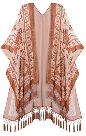 MJ SERECA Women's Burnout Velvet Kimono Long Cardigan Cover Up Casual Outfit