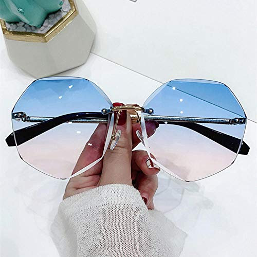 WQZYY&ASDCD Sonnenbrille Herren Damen Übergroße Rahmenlose Damen Mode Damen Retro-Legierung Sonnenschutz Uv400 Brille-Blue_Pink