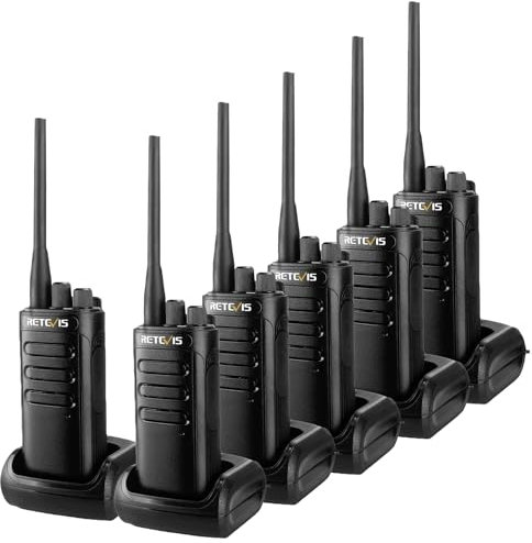 Retevis RB85 Walkie Talkies for Adults, Long Range 2 Way Radio AI Noise Reduction, 2000mAh Emergency Alarm Walkie Talkie Professional for Construction Site, School, Industry (Black, 6Pcs)