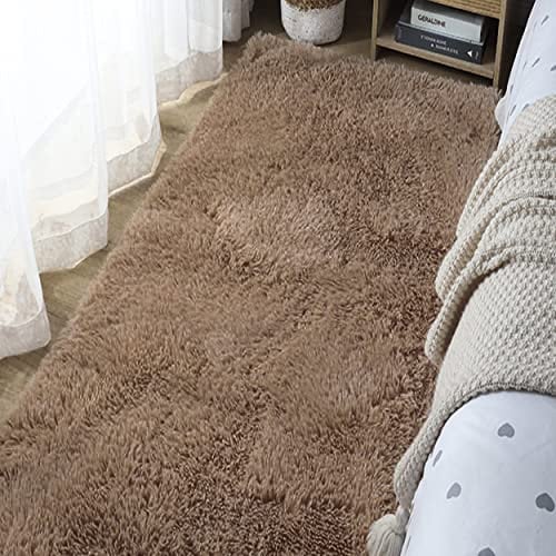 DALINA Textil Alfombra Decorativa de Pelo Largo Extra Suave -Alfombra Antideslizante para Salón Dormitorio Rectangular (50X120CM, Marrón)