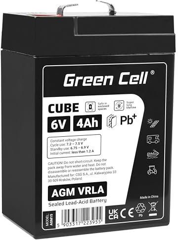 Green Cell Rechargeable Batterie AGM 6V 4Ah VRLA accumulateur au Gel Plomb Cycles sans Entretien Battery étanche Jouets Alarme Lampe de Poche éclairage de Secours Imprimante fiscale UPS