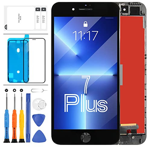 LADYSON Para iPhone 7 Plus A1661 A1784 A1785 Pantalla LCD táctil digitalizador Asamblea completa Piezas de repuesto Kits de vidrio templado gratuito+Herramientas (negro)