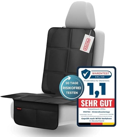PROTEX Kindersitzunterlage [Testsieger 2025] ISOFIX-geeignet | Wasserabweisender Polyester Stoff mit gepolsteter Sitzfläche | L
