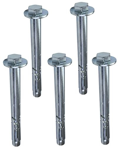 AERZETIX - C53982 – 5x Goujon d’ancrage chevilles à douille pour béton avec boulon à tête hexagonal et rondelle - Ø8mmx85mm M6 - en acier zingué