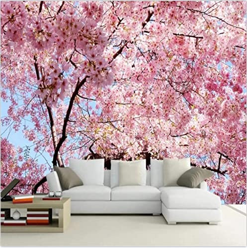 NEWWALLMURAL Papier Peint 3D Intissé Cerisier Rose Du Japon Papier Peint Panoramique 3D Moderne Décoration Murale
