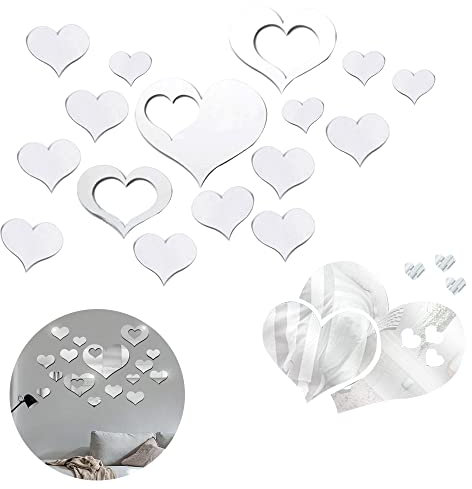 Belvanr DIY Herzen-Wandspiegel 21 Stück Wandsticker Spiegel Spiegel Wandaufkleber,Wandaufkleber Herz Dekoration Wandaufkleber Acryl Spiegel Kristall Liebe Herz Spiegel Wandaufkleber für Die Dekoration