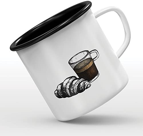 Mygoodprice MUG tasse émaillée au motif Cafe croissant